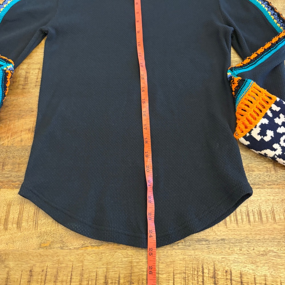 Free People Switch It Up Mock Neck Thermal Top M Leopard Crochet Mixed Media - Picture 13 of 13